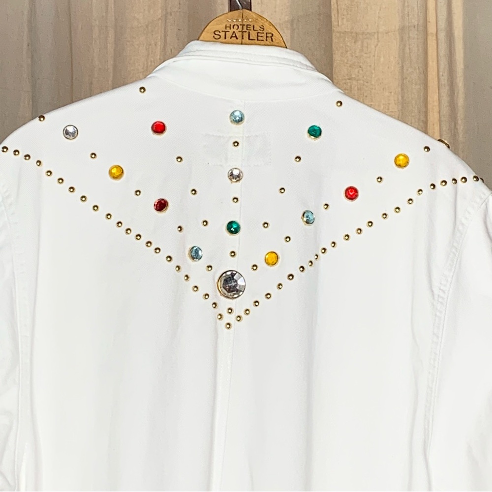 80s Bedazzled White Denim Duster - Picture 6 of 10